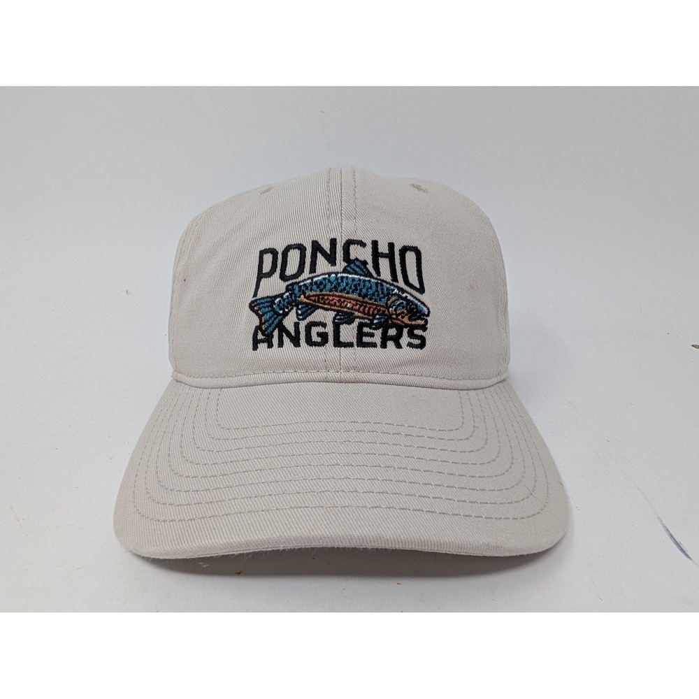 Poncho Outdoors Hat Cap Strap Back Mens One Size Beige Anglers Fishing Twill